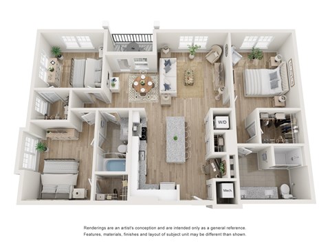 Floor plan for 3 beds, 2 baths, 1399 sqft